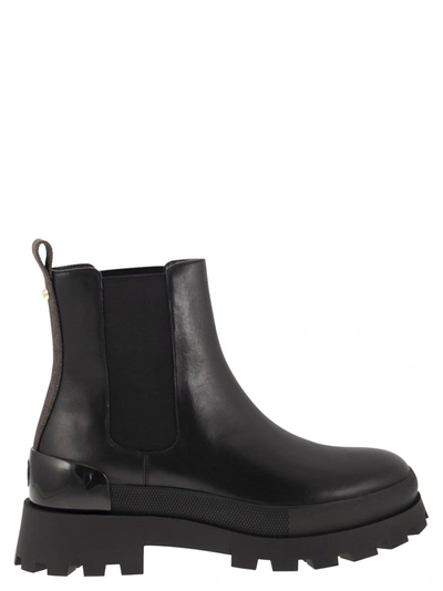 Michael Kors Rowan Leather Chelsea Boot With Logo In Black