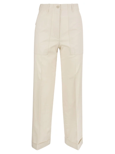 Moncler Wide Trousers With Turn-ups In Cream