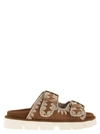 Mou New Bio With Buckles Brown Suede Sandal With Embroidery - New Bio With Buckles