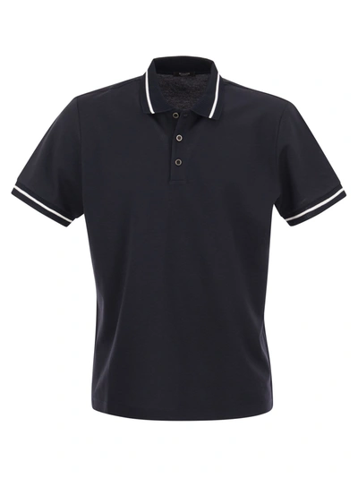 Peserico Two-tone Cotton Polo Shirt In Blue
