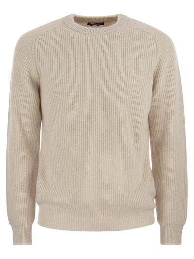 Peserico Crew-neck Sweater In Wool And Cashmere In Beige