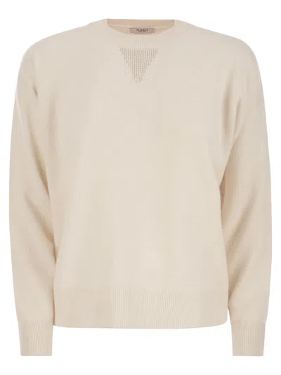 Peserico Crew-neck Jumper In Wool, Silk And Cashmere Blend In Ivory