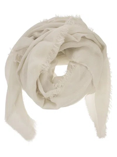 Peserico Fringed Scarf In Soft Modal, Viscose And Cotton In Chalk