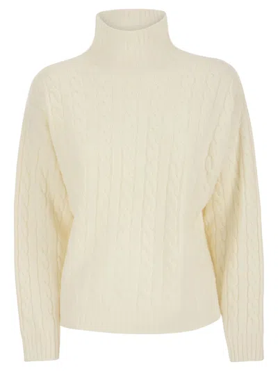 Peserico Plaited Jumper In Wool-silk And Cashmere Blend In Cream