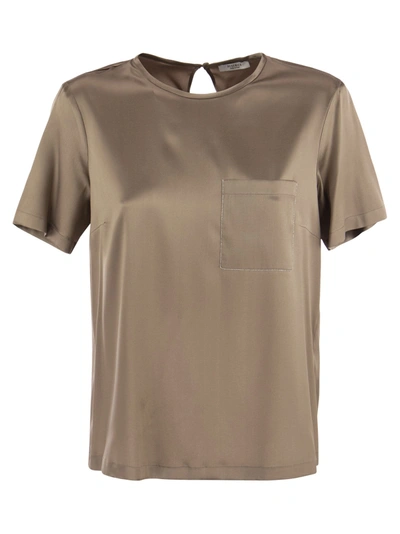 Peserico Silk Satin T-shirt In Brown