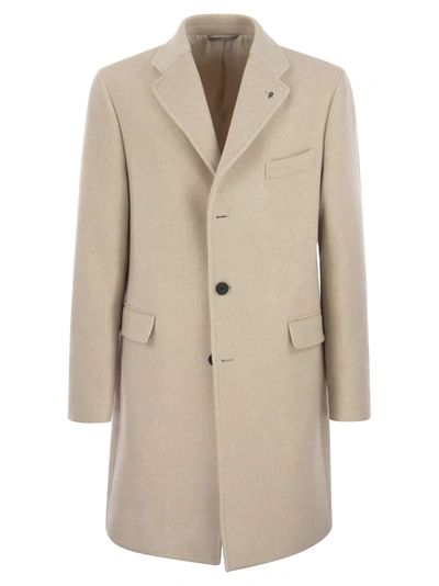 Peserico Single-breasted Wool Coat In Beige