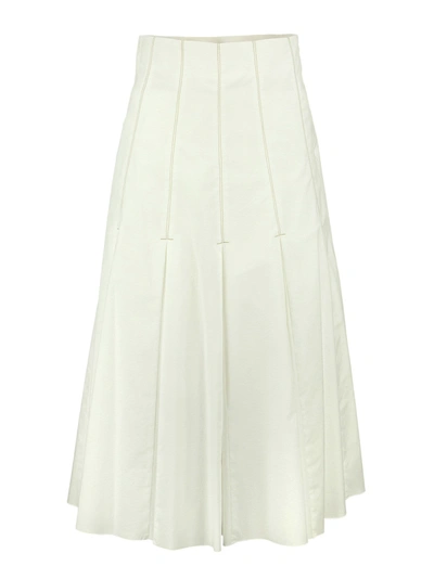 Peserico Slightly Stretch Cotton Satin Midi Skirt In White