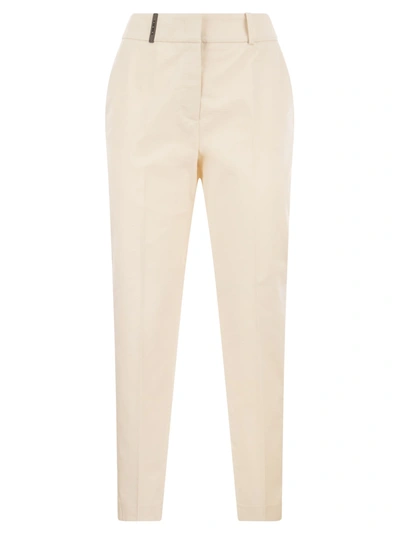 Peserico Stretch Cotton Gabardine Cigarette Trousers In White