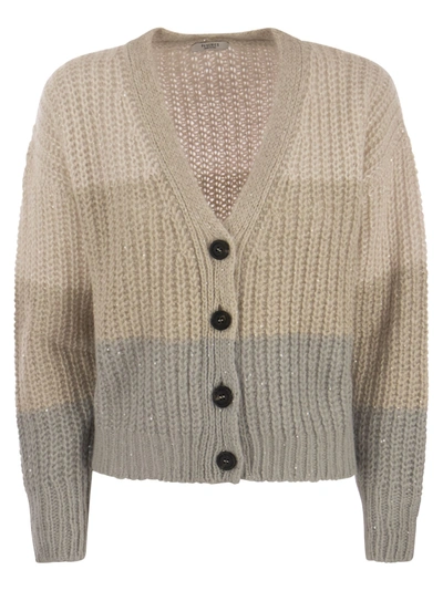 Peserico Suri Alpaca Blend Block Colour Cardigan With Sequins In Beige