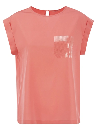 Peserico Top In Precious Silk Crepe De Chine With Watery Embroidery In Pink