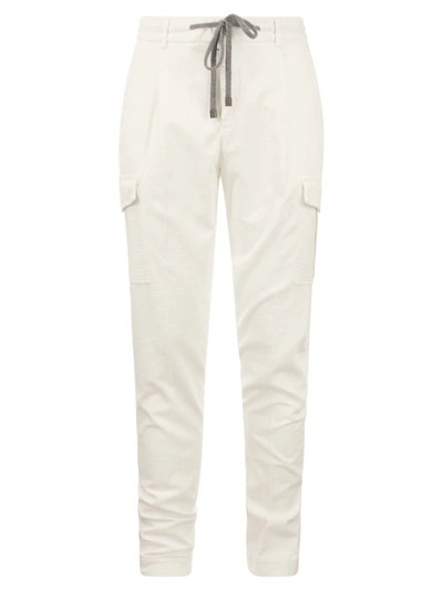 Peserico Velvet Cargo Jogger Trousers In White