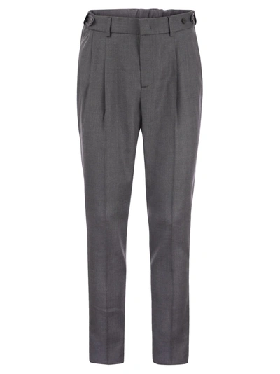 Peserico Virgin Wool And Linen Blend Trousers In Grey