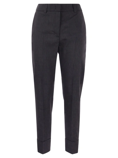 Peserico Wool And Linen Trousers In Dark Blue