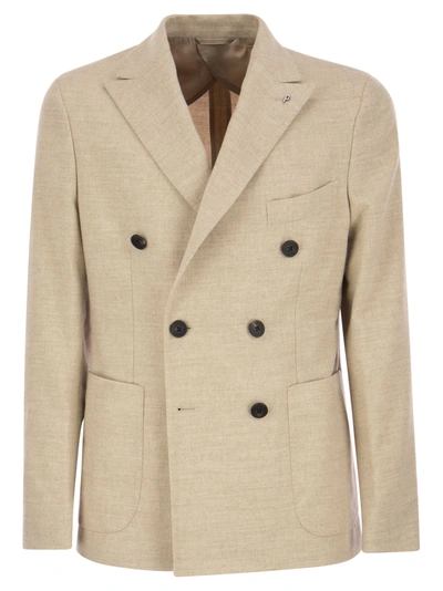 Peserico Wool And Viscose Double-breasted Blazer In Beige