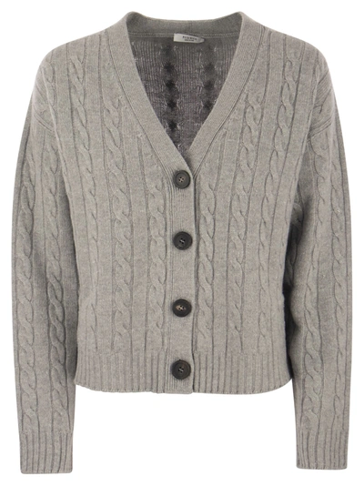 Peserico Wool, Silk, Cashmere And Lurex Cardigan In Grey