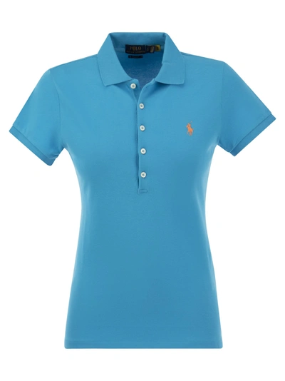 Polo Ralph Lauren Woman Polo Shirt Azure Size Xs Cotton, Elastane In Blue