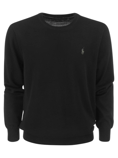 Polo Ralph Lauren Wool Pullover With Pony Embroidery In Black