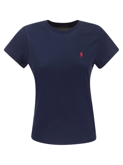 Polo Ralph Lauren Crewneck Cotton T Shirt In Blue