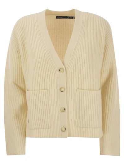 Polo Ralph Lauren Ribbed Wool And Cashmere Cardigan In Cream