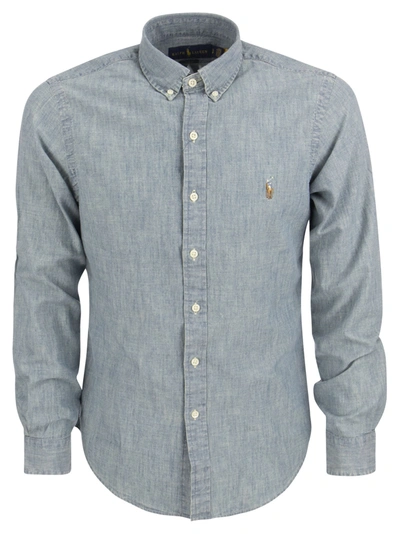 Polo Ralph Lauren Light Blue Cotton Shirt In Medium Wash