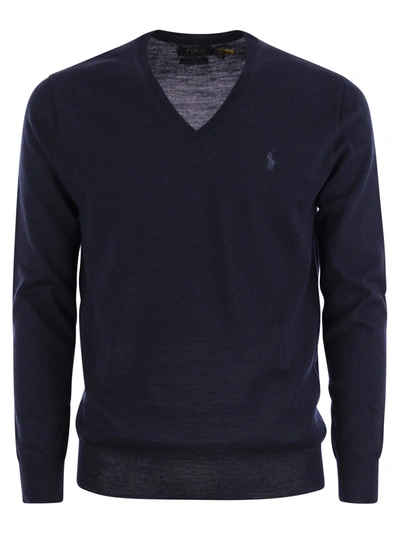 Polo Ralph Lauren Washable Wool V-knit In Navy