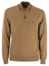 Polo Ralph Lauren Wool Pullover With Half Zip In Brown