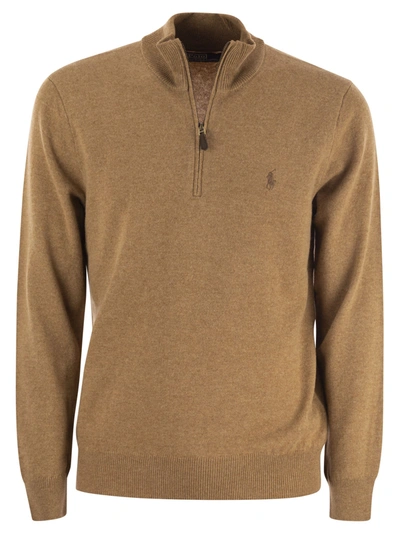 Polo Ralph Lauren Wool Pullover With Half Zip In Neutral