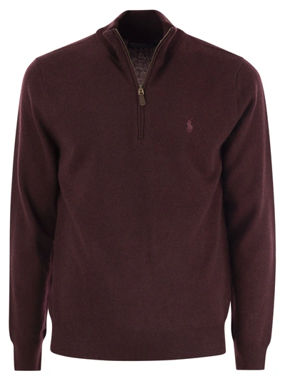 Polo Ralph Lauren Wool Pullover With Half Zip In Bordeaux