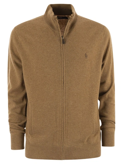 Polo Ralph Lauren Wool Pullover With Half Zip In Brown