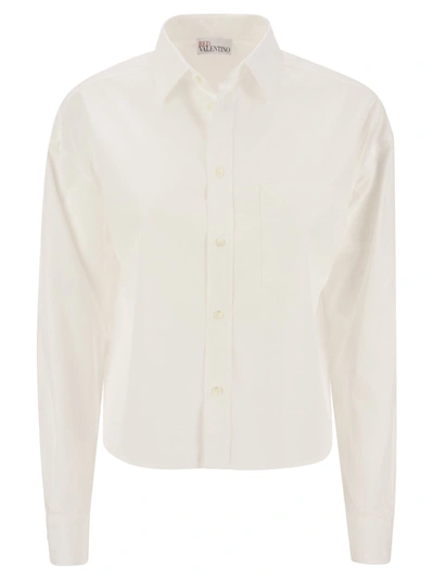 Red Valentino Cropped Shirt In Cotton Poplin In White