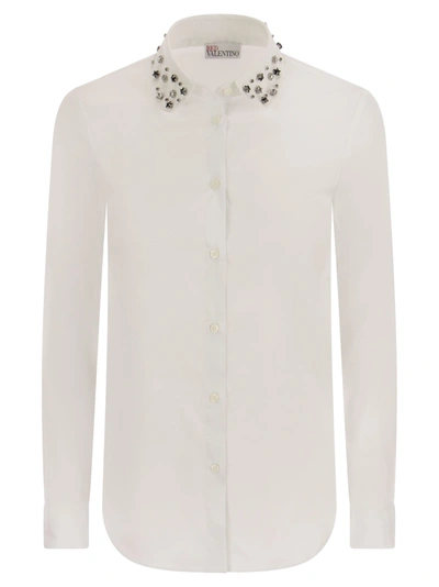 Red Valentino Cotton Shirt With Stones In White