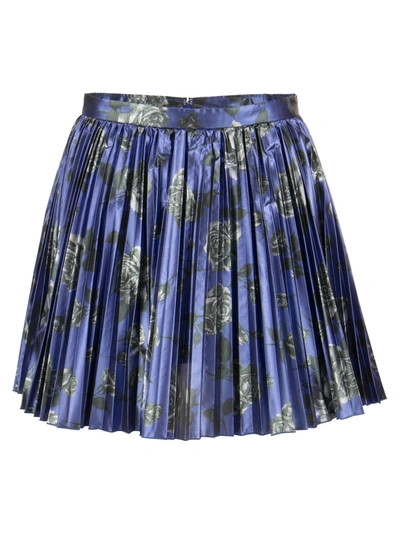 Red Valentino Pleated Skirt In Rose Print Lamé Canvas In Blue
