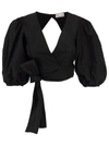 Red Valentino Black Crop Blouse With Bow And Triangle Cut-out Detail In Taffeta Woman
