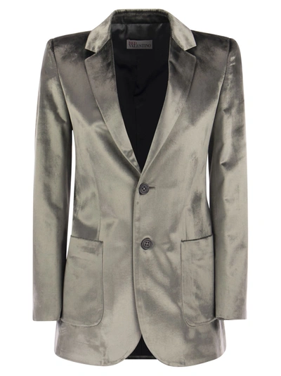 Red Valentino Two-button Liquid Velvet Jacket In Grey