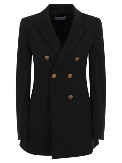 Red Valentino Viscose And Wool Double-breasted Jacket In Black