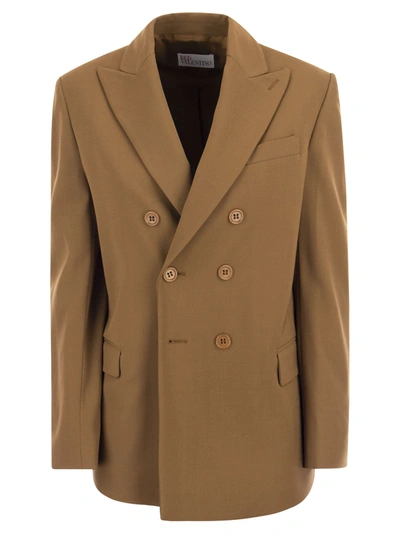 Red Valentino Stretch Viscose Double Breasted Blazer In Brown