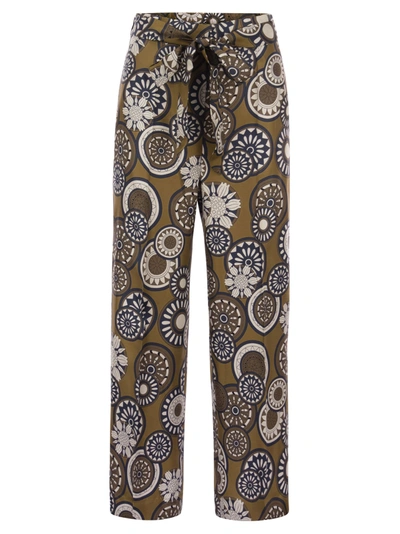 's Max Mara 'timeb' Cropped Pants In Printed Silk Twill In Blue,brown,white