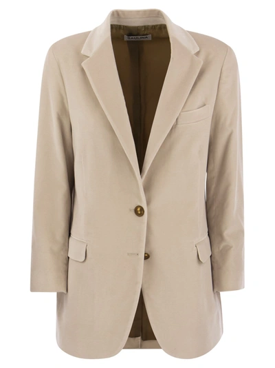 Saulina Antonia - Single-breasted Velvet Jacket In Beige