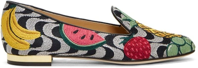 Charlotte Olympia Fruit Salad Embroidered Canvas Slippers In Print