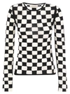Sportmax Black Top With Extra Long Sleeves And Checkerboard Effect In Trasparent Yarn Intersias Woman