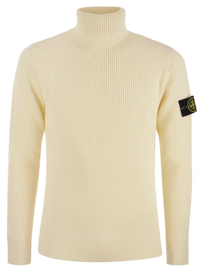 Stone Island Ribbed Wool Sweater In Natural