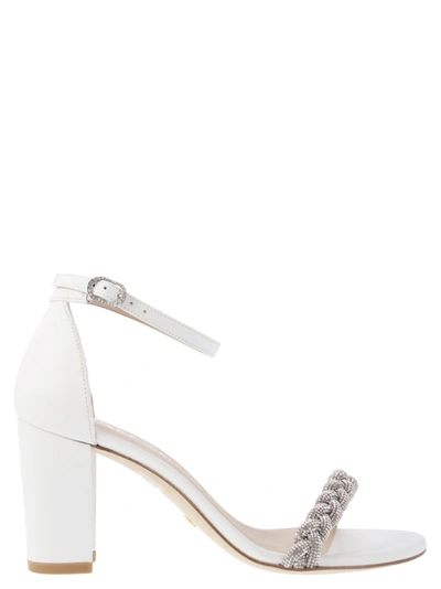 Stuart Weitzman Nearlynude Highshine Leather Ankle-strap Sandals In White