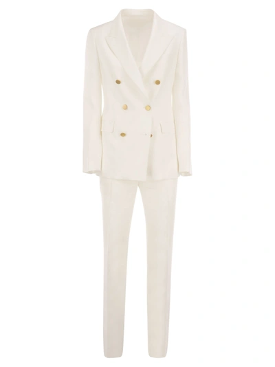 Tagliatore Beige Linen Double-breasted Two-piece Suit In Blanco