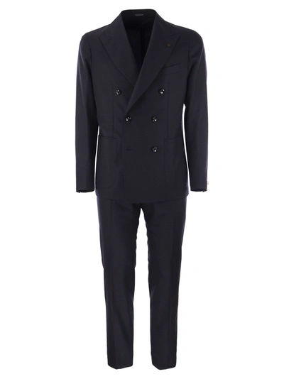 Tagliatore Suit In Wool And Cashmere In Blue