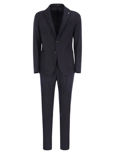 Tagliatore Wool And Cotton Suit In Blue