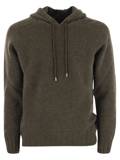 Tagliatore Wool Pullover With Hood In Military Green