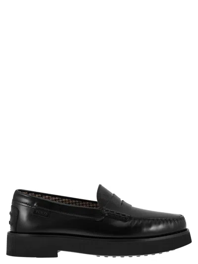 Tod's Leather Moccasin In Negro