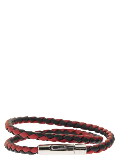 Tod's Mycolors 2-turn Leather Bracelet In Black/red