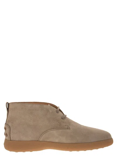 Tod's Suede Leather Boots In Beige