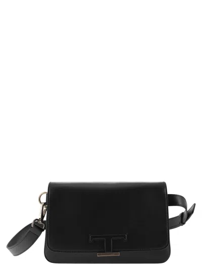 Tod's Leather Mini Bum Bag With Custom Coated Metal Accessory In Black
